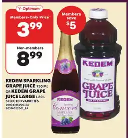 Loblaws KEDEM SPARKLING GRAPE JUICE, 750 ML OR KEDEM GRAPE JUICE LARGE, 1.89 L offer