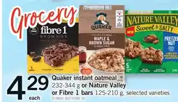 Fortinos QUAKER QUAKER INSTANT OATMEAL, 232-344 G OR NATURE VALLEY OR FIBRE 1 BARS, 125-210 G offer