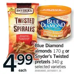 Fortinos BLUE DIAMOND ALMONDS, 170 G OR SNYDER'S TWISTED PRETZELS, 340 G offer