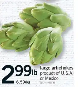 Fortinos LARGE ARTICHOKES, 6.59/KG offer