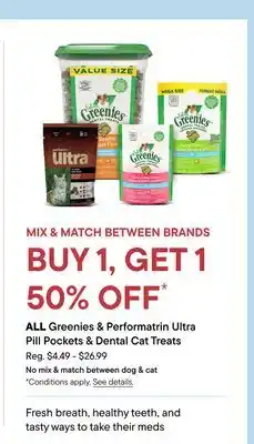Petvalu ALL Greenies & Performatrin Ultra Pill Pockets & Dental Cat Treats offer