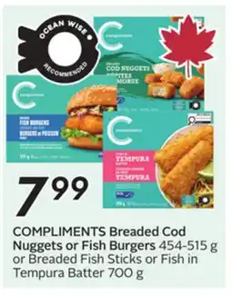 Sobeys COMPLIMENTS Breaded Cod Nuggets or Fish Burgers offer