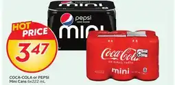 Sobeys COCA-COLA or PEPSI Mini Cans offer