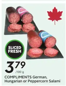 Sobeys COMPLIMENTS German, Hungarian or Peppercorn Salami offer