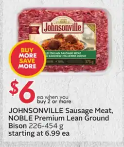 Sobeys JOHNSONVILLE Sausage Meat, NOBLE Premium Lean Ground Bison offer