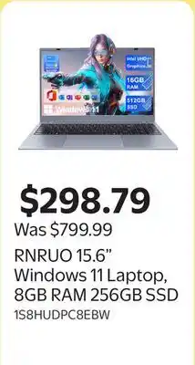 Walmart RNRUO 15.6 Windows 11 Laptop, 8GB RAM 256GB SSD offer