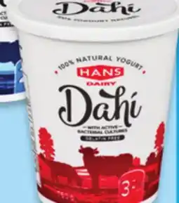 Walmart Hans Dahi 2% or 3.2% natural yogurt offer