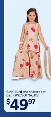 Walmart Girls' kurti and sharara set offer