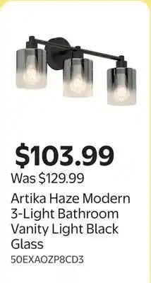 Walmart Artika Haze Modern 3-Light Bathroom Vanity Light Black Glass offer