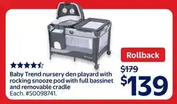 Walmart Baby Trend nursery den playard with rocking snooze pod with full bassinet and removable cradle offer