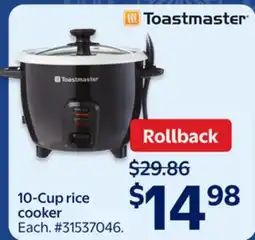 Walmart Toastmaster 10-Cup Rice Cooker offer