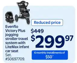 Walmart Evenflo Victory Plus jogging stroller travel system with LiteMax infant car seat offer
