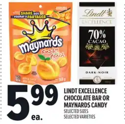 Metro LINDT EXCELLENCE CHOCOLATE BAR OR MAYNARDS CANDY offer