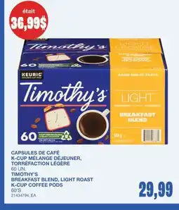 Wholesale Club CAPSULES DE CAFÉ K-CUP MÉLANGE DÉJEUNER, TORRÉFACTION LÉGÈRE, 60 UN offer