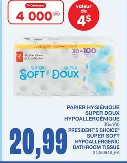 Wholesale Club PAPIER HYGIÉNIQUE SUPER DOUX HYPOALLERGÉNIQUE, 30=100 offer
