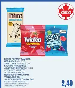 Wholesale Club BARRE FORMAT FAMILIAL, 90-120G, TWIZZLERS 170/182G OU SACS DE FRIANDISES JOLLY RANCHERS, 182/198G offer