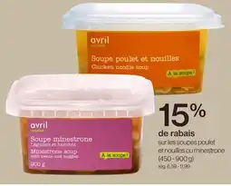 Avril Soupes poulet et nouilles ou minestrone offer
