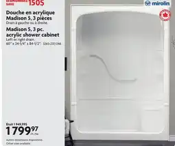Home Hardware Madison 5, 3 pc. acrylic shower cabinet offer