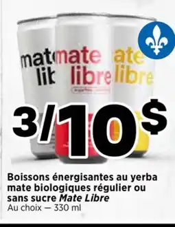 Val-Mont Boissons énergisantes au yerba mate biologiques régulier ou sans sucre Mate Libre offer
