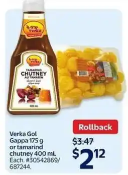Walmart Verka Gol Gappa 175 g or tamarind chutney 400 mL offer