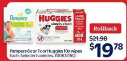 Walmart Pampers 6x or 7x or Huggies 10x wipes offer