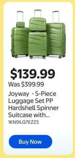 Walmart Joyway - 5-Piece Luggage Set PP Hardshell Spinner Suitcase offer