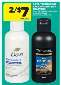 Real Canadian Superstore Dove, Tresemme or Vaseline Trial Size Toiletries offer