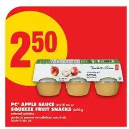 No Frills PC Apple Sauce or Squeeze Fruit Snacks offer