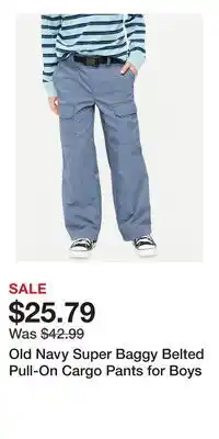 Old Navy Old Navy Super Baggy Belted Pull-On Cargo Pants for Boys offer