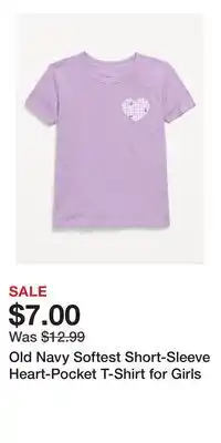 Old Navy Old Navy Softest Short-Sleeve Heart-Pocket T-Shirt for Girls offer