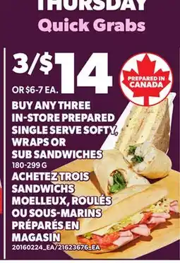Independent City Market IN-STORE PREPARED SINGLE SERVE SOFTY, WRAPS OR SUB SANDWICHES offer