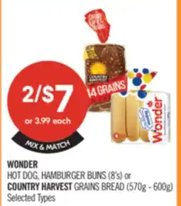 Shoppers Drug Mart WONDER HOT DOG, HAMBURGER BUNS (8's) or COUNTRY HARVEST GRAINS BREAD (570g - 600g) offer