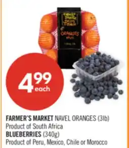 Shoppers Drug Mart FARMER'S MARKET NAVEL ORANGES (3lb), BLUEBERRIES (340g) offer
