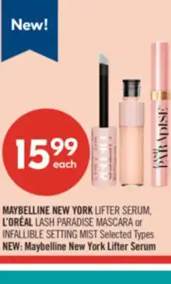 Shoppers Drug Mart MAYBELLINE NEW YORK LIFTER SERUM, L'ORÉAL LASH PARADISE MASCARA or INFALLIBLE SETTING MIST offer