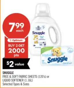 Shoppers Drug Mart SNUGGLE FREE & SOFT FABRIC SHEETS (120's) or LIQUID SOFTENER (1.16L) offer