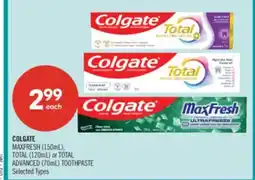 Shoppers Drug Mart COLGATE MAXFRESH (150mL), TOTAL (120mL) or TOTAL ADVANCED (70mL) TOOTHPASTE offer