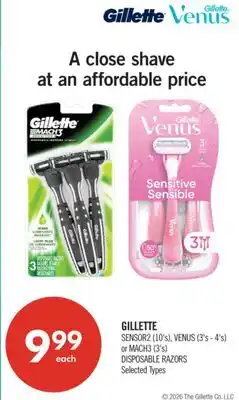 Shoppers Drug Mart GILLETTE SENSOR2 (10's), VENUS (3's - 4's) or MACH3 (3's) DISPOSABLE RAZORS offer