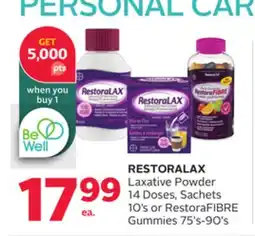 Rexall RESTORALAX Laxative Powder 14 Doses, Sachets 10's or RestoraFIBRE Gummies 75's-90's offer