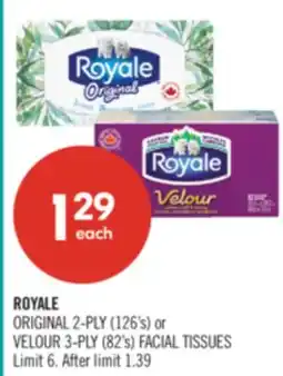 Shoppers Drug Mart ROYALE ORIGINAL 2-PLY (126's) or VELOUR 3-PLY (82's) FACIAL TISSUES offer