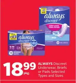 Rexall ALWAYS Discreet Underwear, Briefs or Pads offer