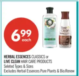 Shoppers Drug Mart HERBAL ESSENCES CLASSICS or LIVE CLEAN HAIR CARE PRODUCTS offer