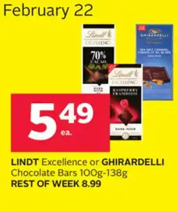 Rexall LINDT Excellence or GHIRARDELLI Chocolate Bars offer
