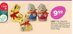Rexall LINDT Milk, Hazelnut, White or Salted Caramel Chocolate Gold Bunny or Assorted Milk Chocolate Chick offer