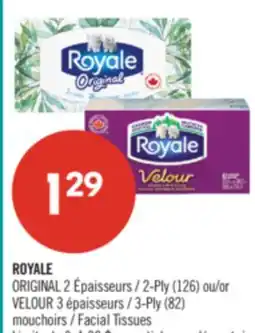 Pharmaprix ROYALE ORIGINAL 2-Ply (126) or VELOUR 3-Ply (82) Facial Tissues offer