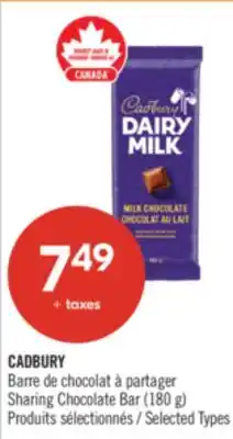 Pharmaprix CADBURY Sharing Chocolate Bar (180 g) offer