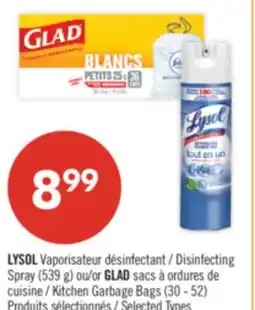 Pharmaprix LYSOL Disinfecting Spray (539 g) or GLAD Kitchen Garbage Bags (30 - 52 g) offer