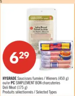 Pharmaprix HYGRADE Wieners (450 g) or PC SIMPLEMENT Deli Meat (175 g) offer