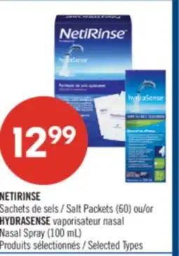 Pharmaprix NETIRINSE Salt Packets (60) or HYDRASENSE Nasal Spray (100 mL) offer