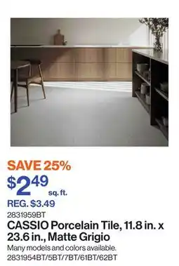 Patrick Morin CASSIO Porcelain Tile, 11.8 in. x 23.6 in., Matte Grigio offer