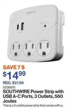 Patrick Morin Power Strip with USB A-C Ports, 3 Outlets, 560 Joules offer